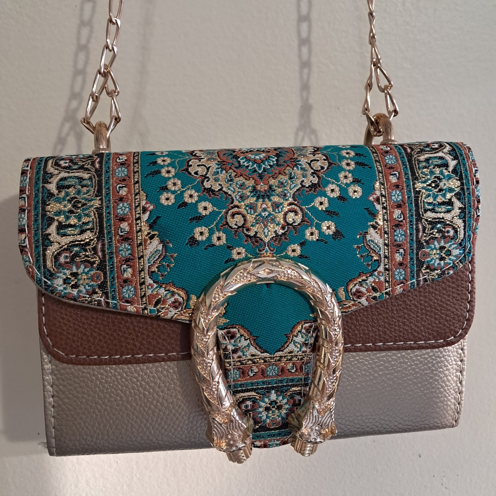 Chic Teal and Brown Crossbody Bag